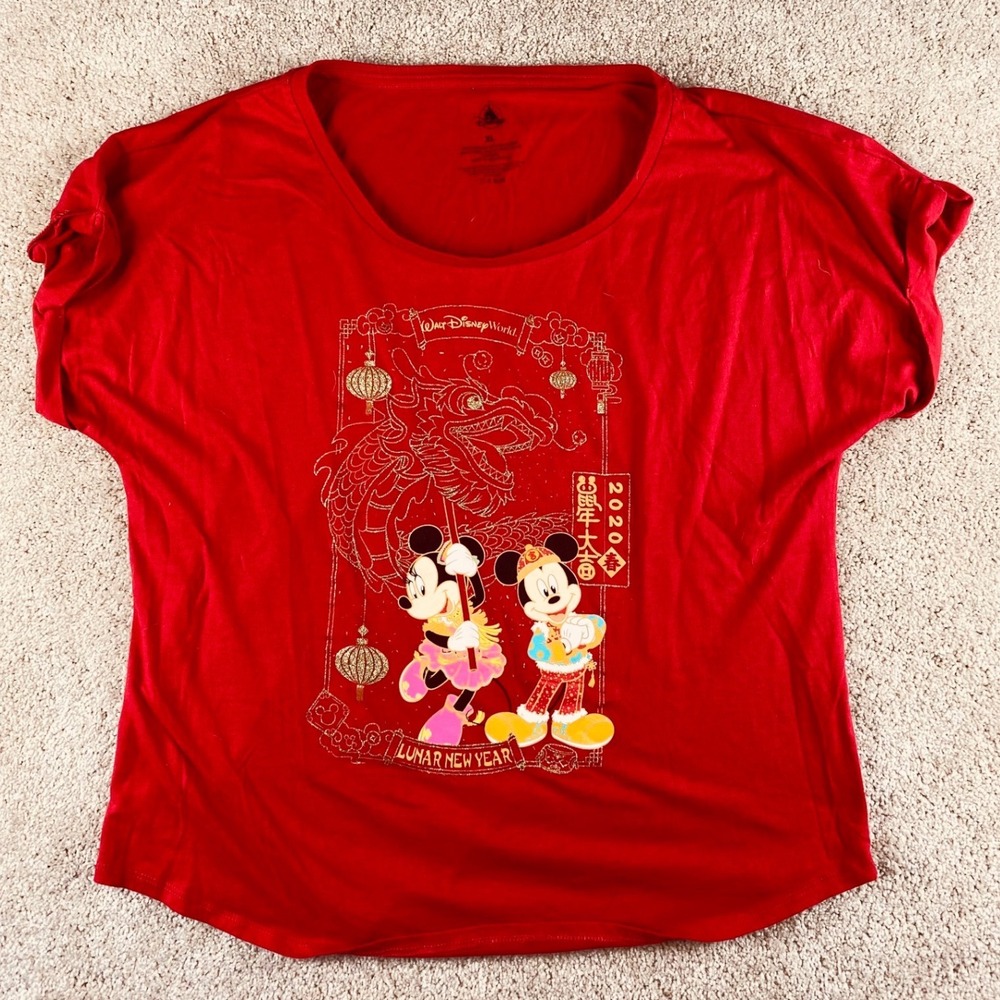 Disney World 2020 Lunar New Year Mickey Minnie Dragon Red T-Shirt XL‎ Womens